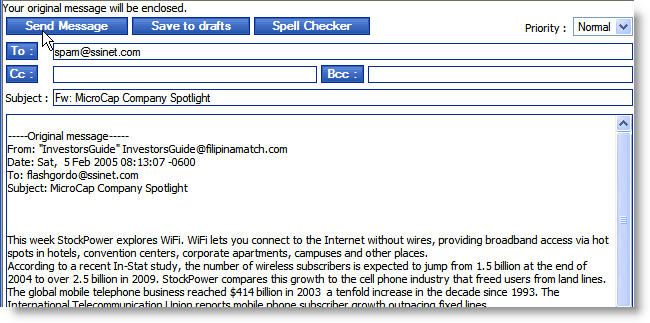 Spam Admin Manual 4 - Forward Spam Message Image
